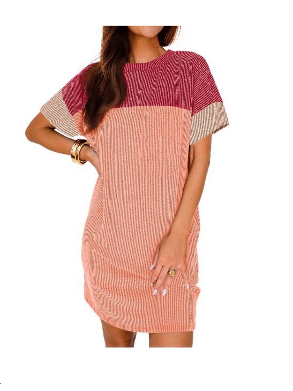Women’s colorblock textured, knit dress.